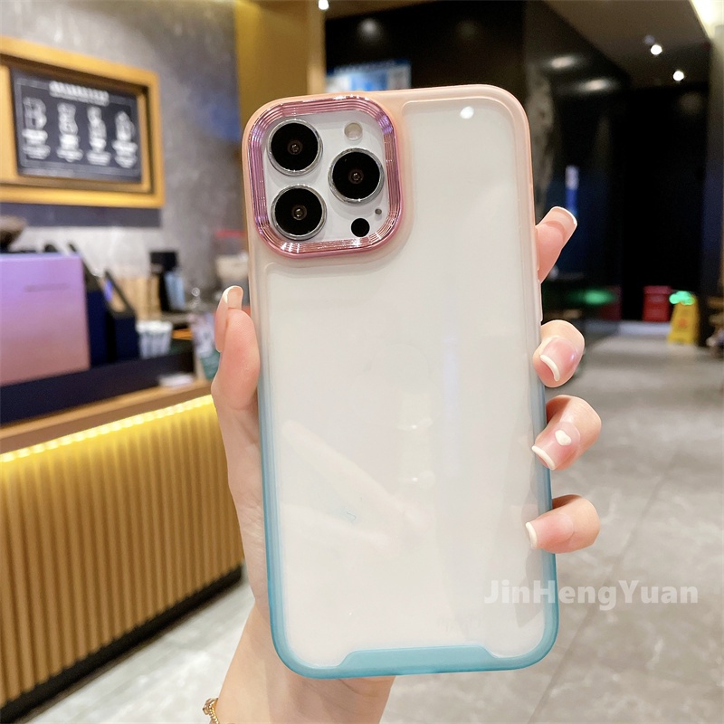 Ốp Điện Thoại Acrylic Trong Suốt Màu Gradient Có Nhẫn Đỡ Cho IPhone 14 13 12 11 Pro Max XR X XS XSMAX