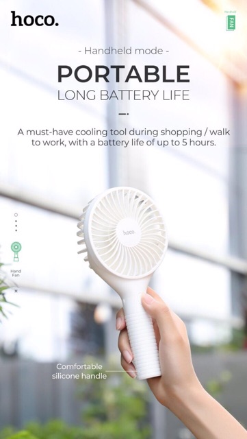Quạt mini tích điện cầm tay Hoco F13 chính hãng 3 tốc độ | BigBuy360 - bigbuy360.vn