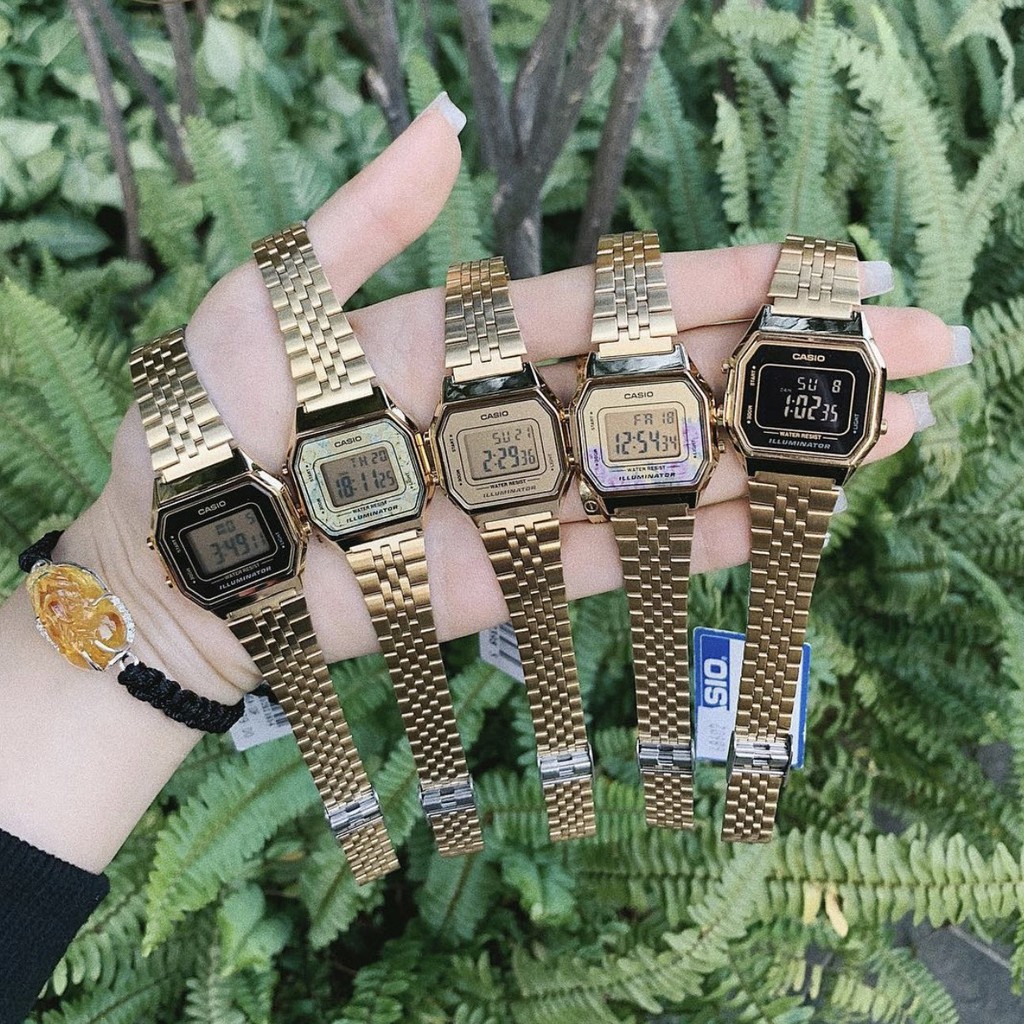 Đồng hồ nữ casio điện tử chính hãng mặt vuông chống nước 3atm , dây kim loại - LA680