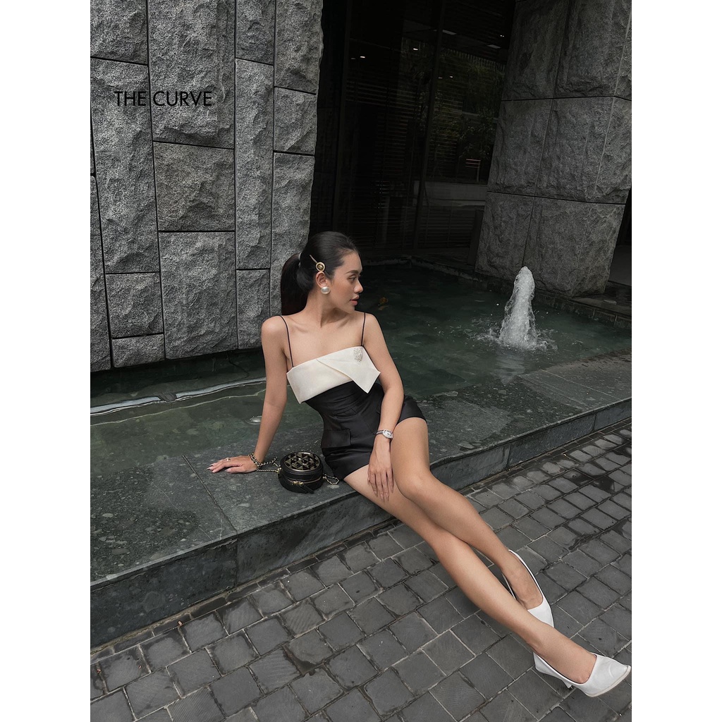 Jumpsuit Nữ 2 Dây Ngắn Ngực Xếp Cách Điệu Kèm Đính Đá (TTA07) - Vải Tafta - 2 Màu Hồng, Đen - ẢNH THẬT