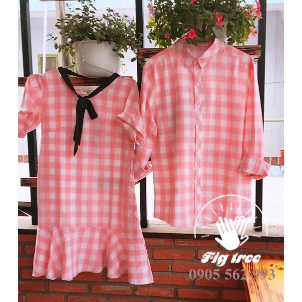 Áo váy đôi caro màu hồng ngọt ngào FIGTREE mã smv133b01