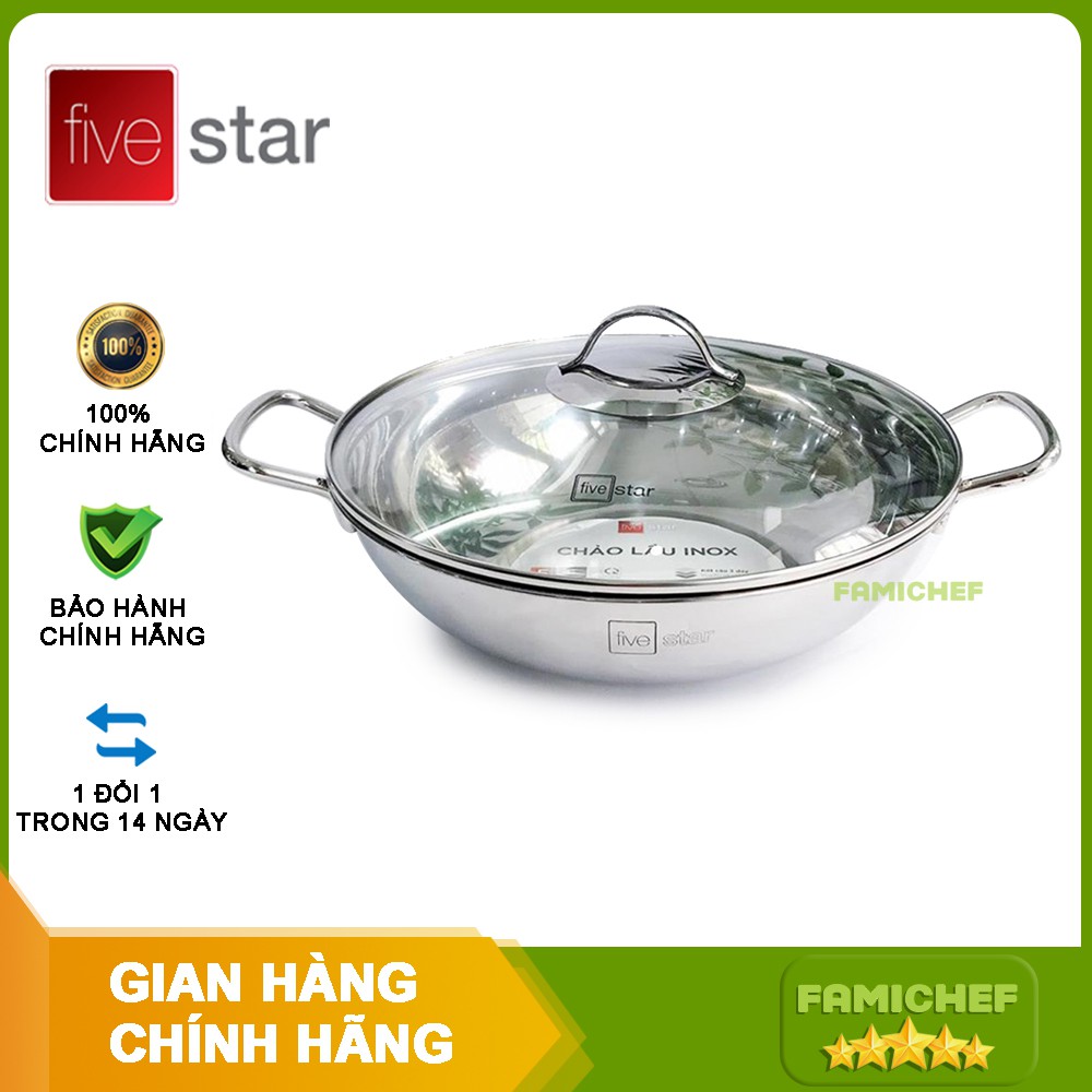 Chảo lẩu inox 3 đáy nắp kính Fivestar FSCL32001 32 cm