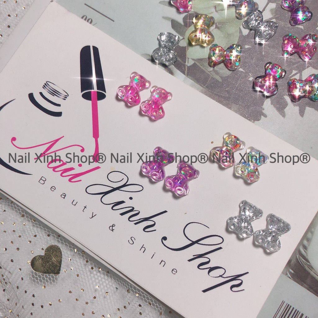 [ Deal sốc] Hũ trang trí móng nail - 10 con gấu mix / charm gấu hot nail 2021