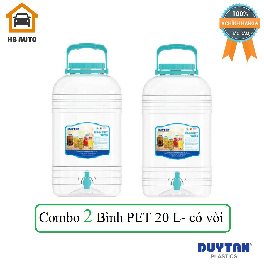 Combo 2 Bình PET Đựng Nước Tròn Có Vòi 20 Lít Duy Tân (Ø 26,5 x 45,7 cm) No.627