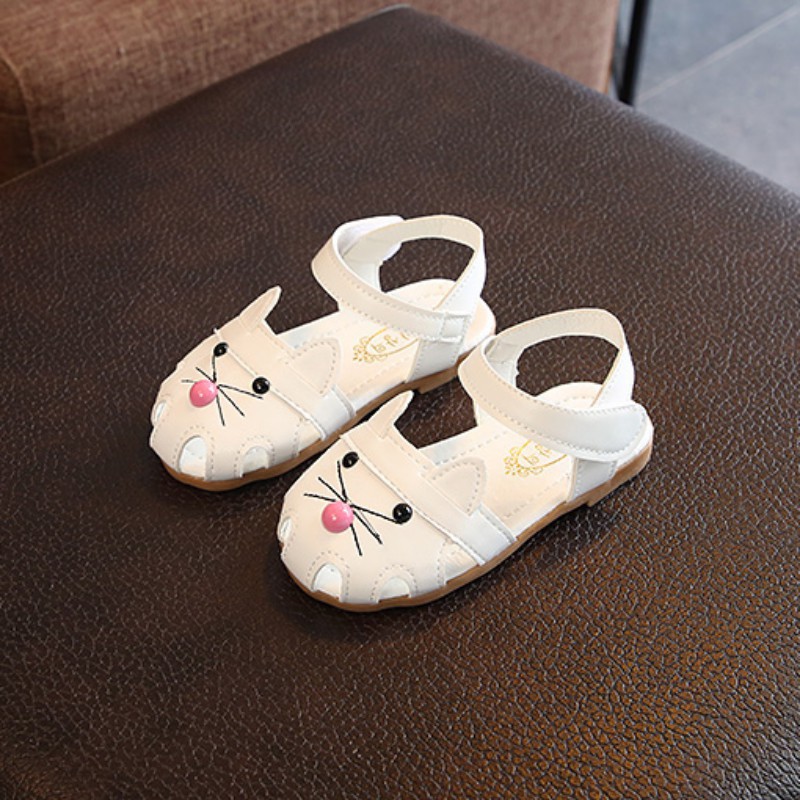 Giày sandal da PU hình mèo cho bé