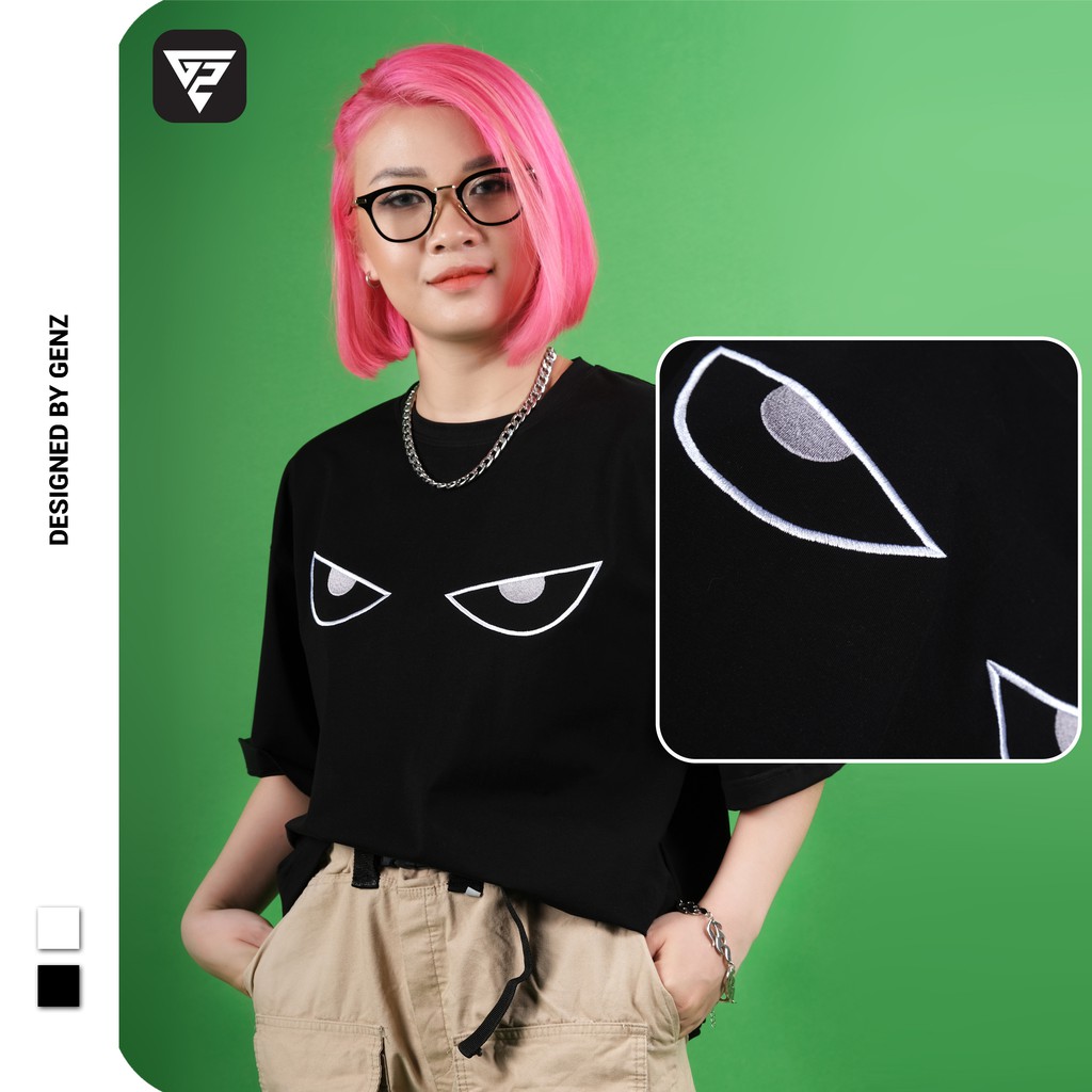 Áo thun tay lỡ GENZ phông Unisex nam nữ Cotton oversize form rộng Eyes Embroidery | BigBuy360 - bigbuy360.vn