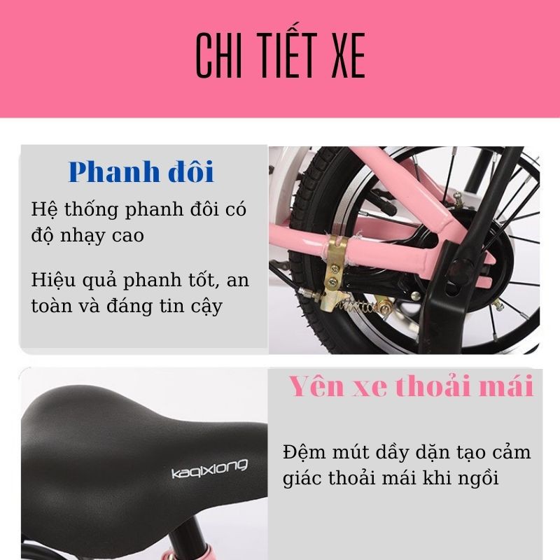 Xe đạp trẻ em, xe đạp bé gái Kaqixiong giúp bé gái duyên dáng và nữ tính hơn, có cac size 14,16,18