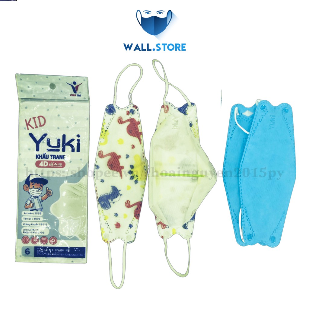 Túi 6 cái Khẩu trang 4D Yoki cho bé 4 Lớp Hàng Công Ty