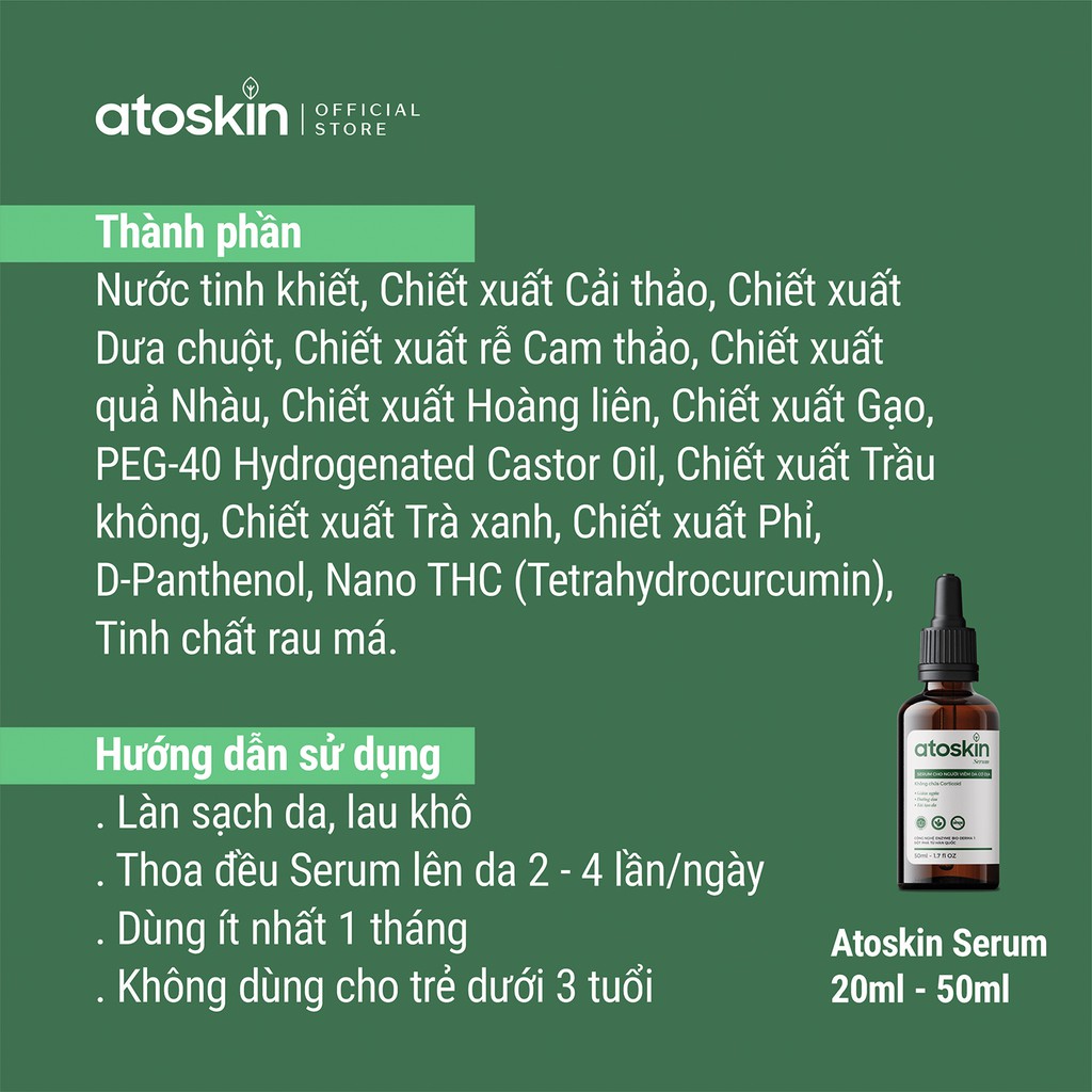 Tinh chất Serum Atoskin (20ml-50ml) hỗ trợ cho người viêm da cơ địa không chứa Coticoid