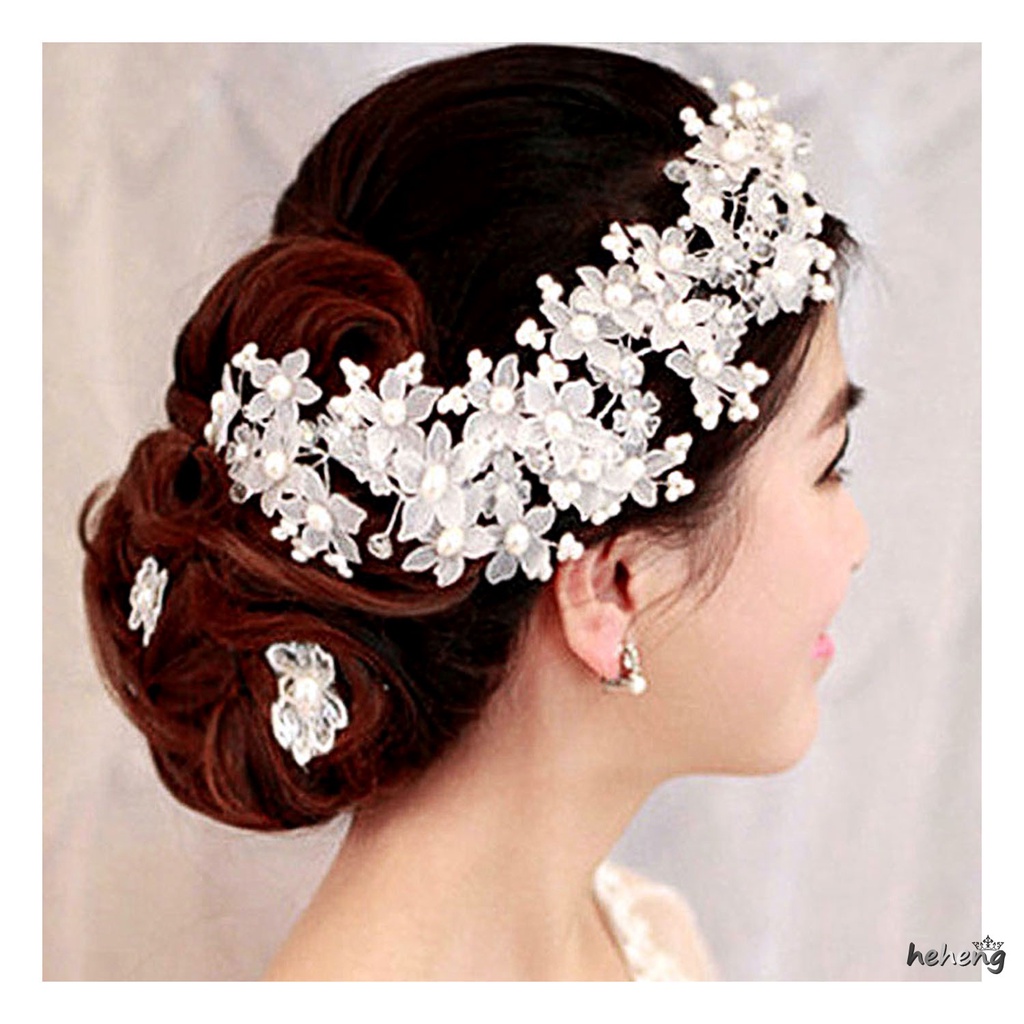 Trâm Cài Tóc Hoa Đính Ngọc Trai Nhân Tạo Cho Cô Dâu