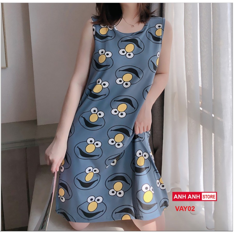 Váy ngủ, váy mặc nhà chất cotton lụa cute dễ thương