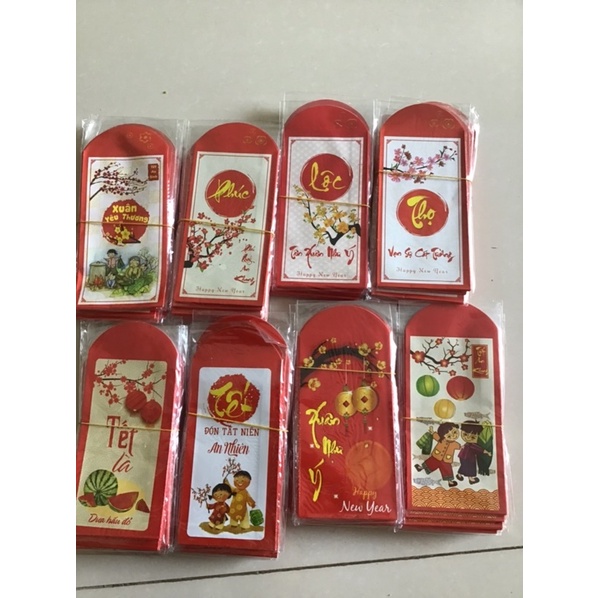 Bao lì xì tết loại to 9cm x 16cm ( 10 bao lì xì 10 mẫu khác nhau )
