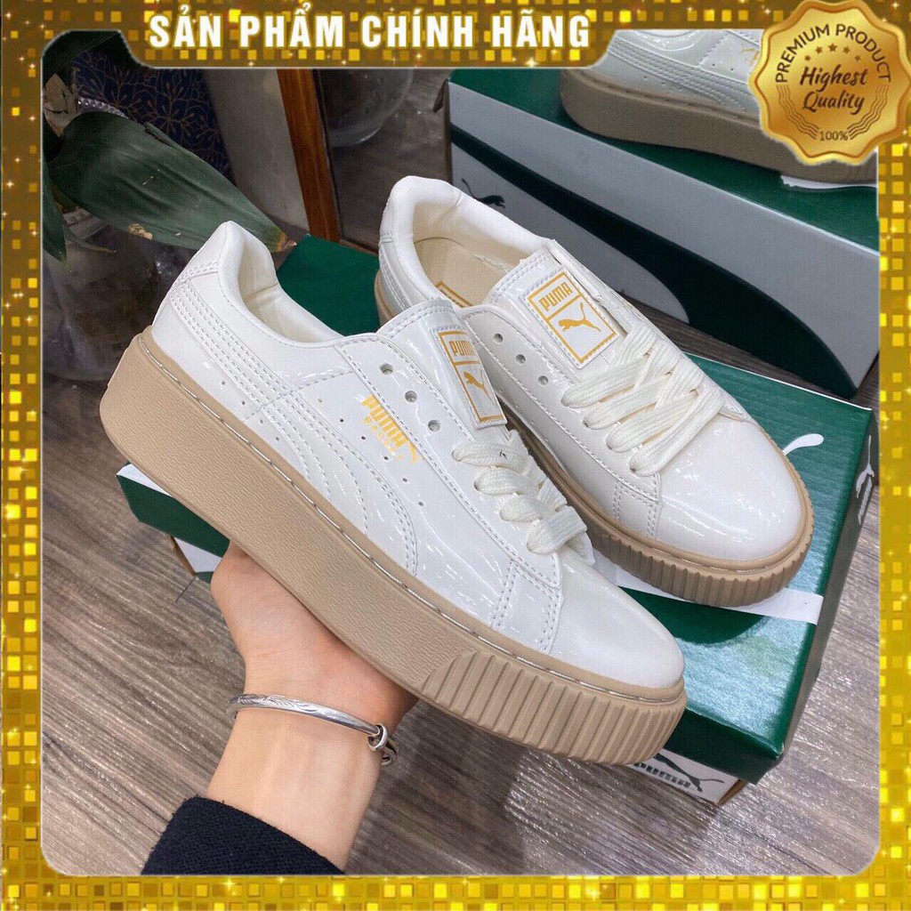 [ Puma đế nâu ] Giày thể thao puma da bóng trắng đế nâu