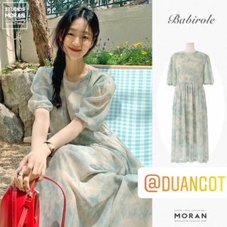 (HÀNG SẴN) Váy MORAN voan hoa xanh loang pastel thun eo xòe dài bồng bồng vintage tiểu thư nhẹ nhàng