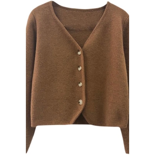 Áo Khoác cardigan Dệt Kim Dáng Rộng Cổ Chữ v Thiết Kế Mới Thời Trang Theo Phong Cách Hàn Quốc Cho Nữ