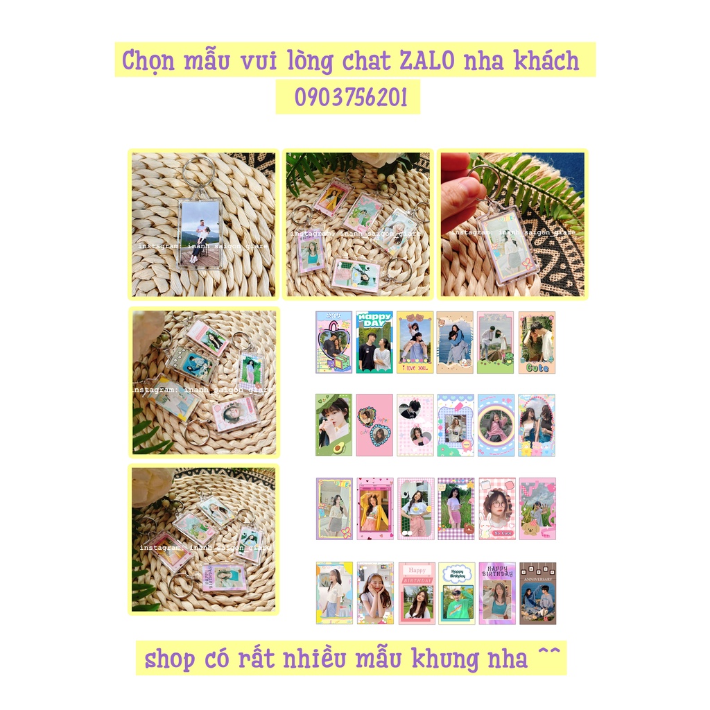 Móc khóa chữ nhật in ảnh 2 mặt ❤️ họa tiết ❤️ dễ thương, móc khóa mica  KÈM IN ẢNH THEO YÊU CẦU