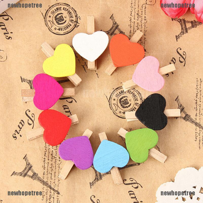 Bộ 10 Kẹp Giấy Bằng Gỗ Hình Trái Tim Dễ Thương
