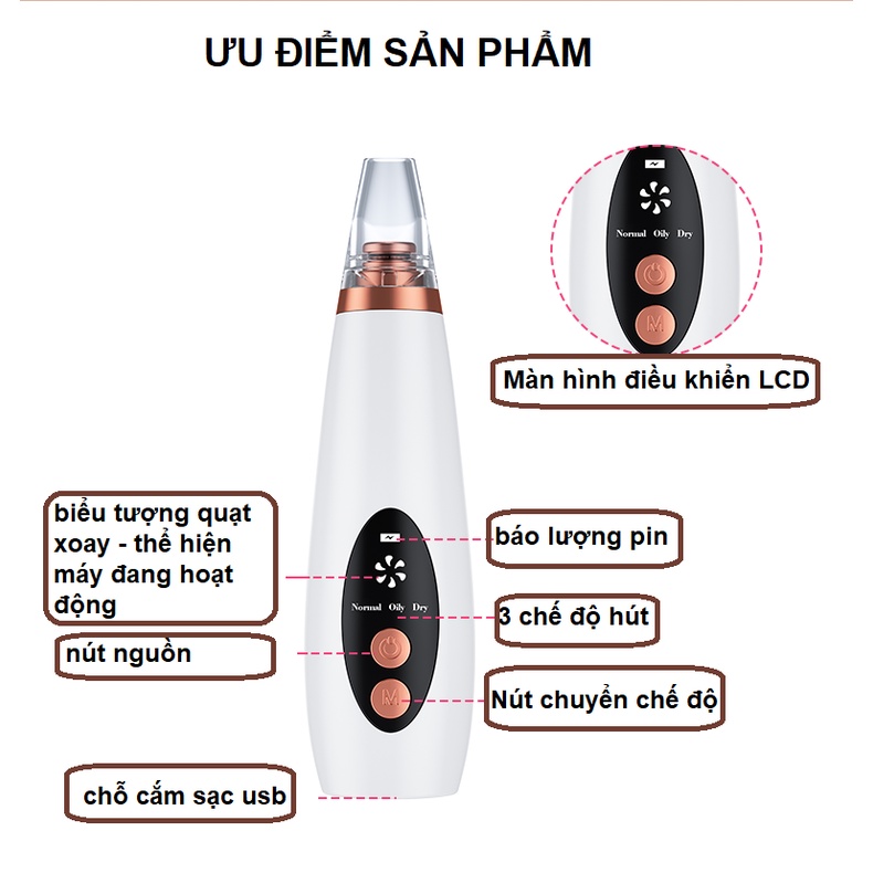 [chính hãng] Máy hút mụn mini cầm tay tiện lợi dạng sạc Dụng cụ làm sạch lỗ chân lông giúp hút mụn cám, đầu đen, bã nhờn