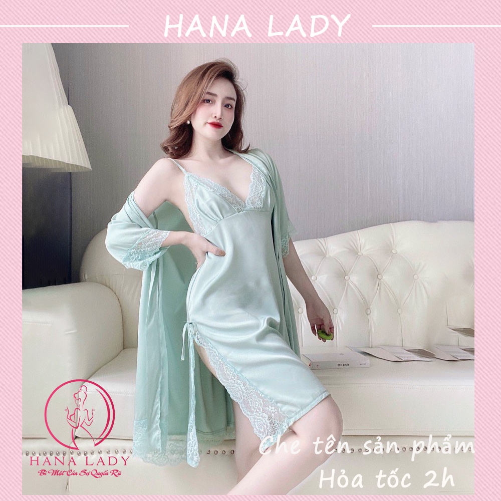 Váy ngủ lụa xẻ tà kèm choàng sáng chảnh VN496