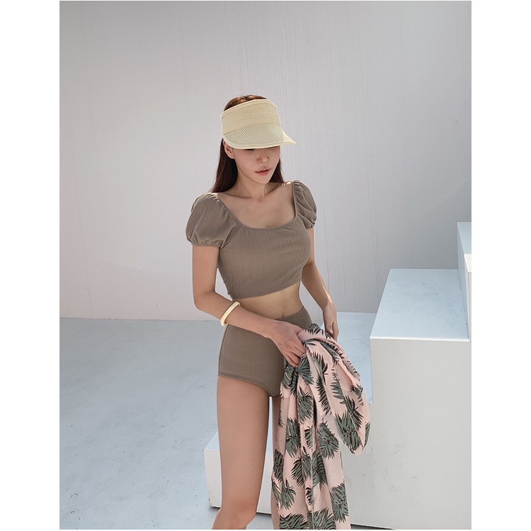 Bikini kín đáo 2 mảnh đồ bơi đi biển  liền thân sexy Hàn Quốc cạp cao nâng ngực váy hở lưng che bụng 2567 DK4T102
