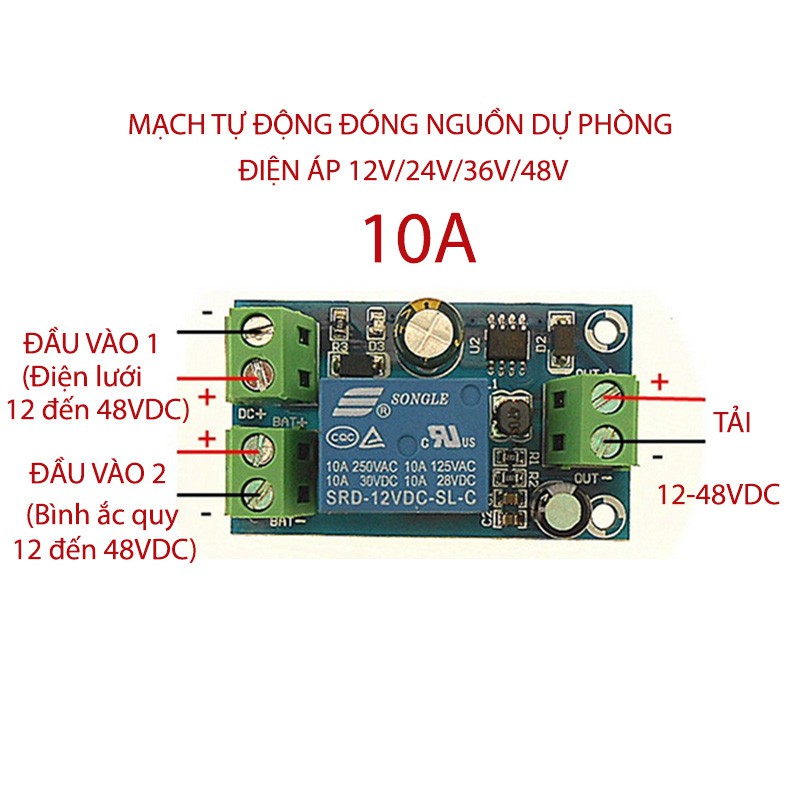 Module mạch tự động đóng nguồn dự phòng X804 12-48VDC 10A