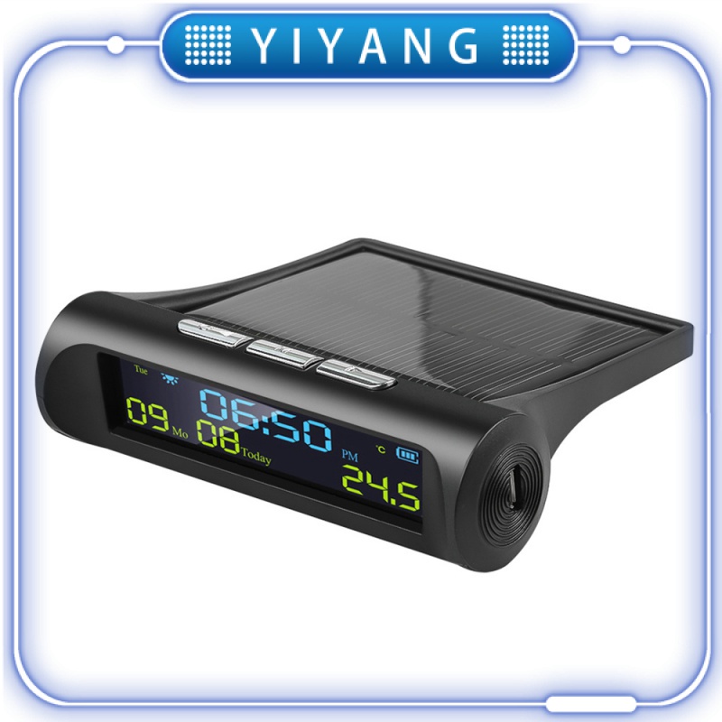 Đồng Hồ Điện Tử Năng Lượng Mặt Trời Màn Hình LCD Hiển Thị Nhiệt Độ Ngày Tháng Trang Trí Nội Thất Xe Hơi