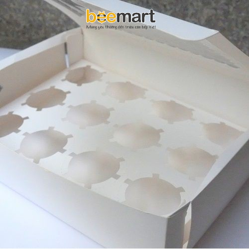 Hộp cupcake mở nắp 12 bánh màu trắng