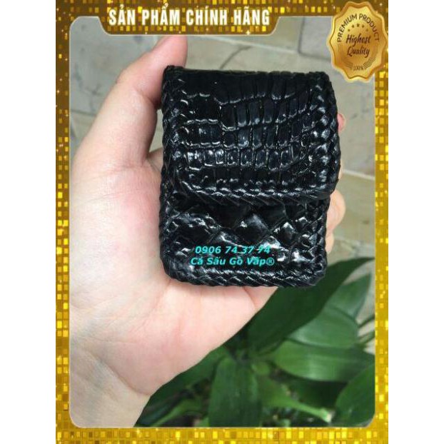 Thẻ BH 12 Tháng -  Túi Đựng Quẹt Zippo Da Cá Sấu Đan Viền Màu Đen Cá Sấu BinBon . Hàng Cao Cấp, xịn, Rẻ, Đẹp