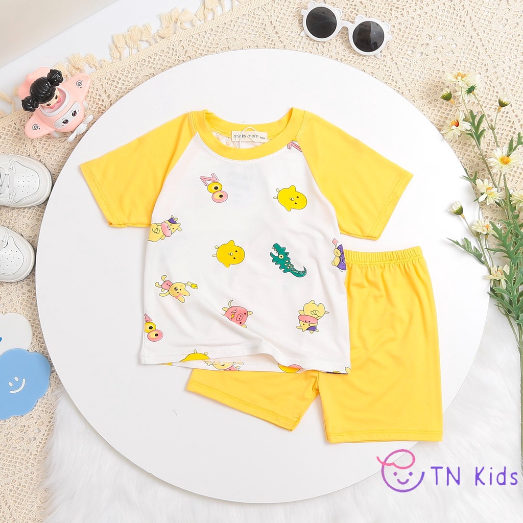 [Bé 20-32kg] Bộ Ngắn tay Thun Lạnh tay ráp lăng trắng in hinh Minky cho bé trai, bé gái từ 7-32kg [ HÀNG CHUẨN ]