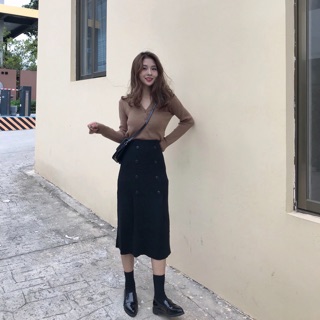 [ORDER] Chân váy thun dài phối nút V009