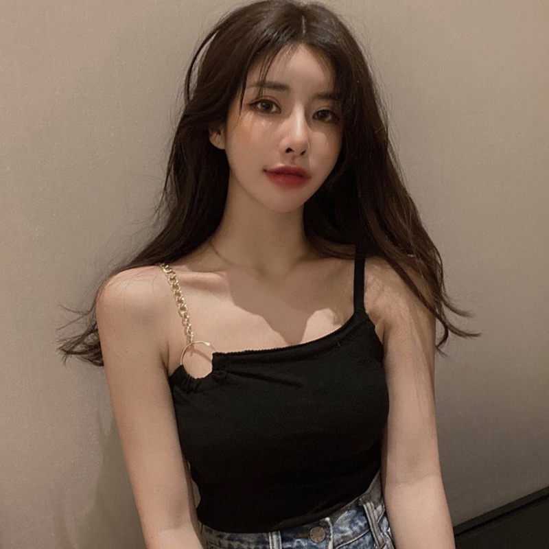 Áo Hai Dây Dệt Kim Màu Sắc Trơn Phong Cách Hàn Quốc Quyến Rũ Cho Nữ