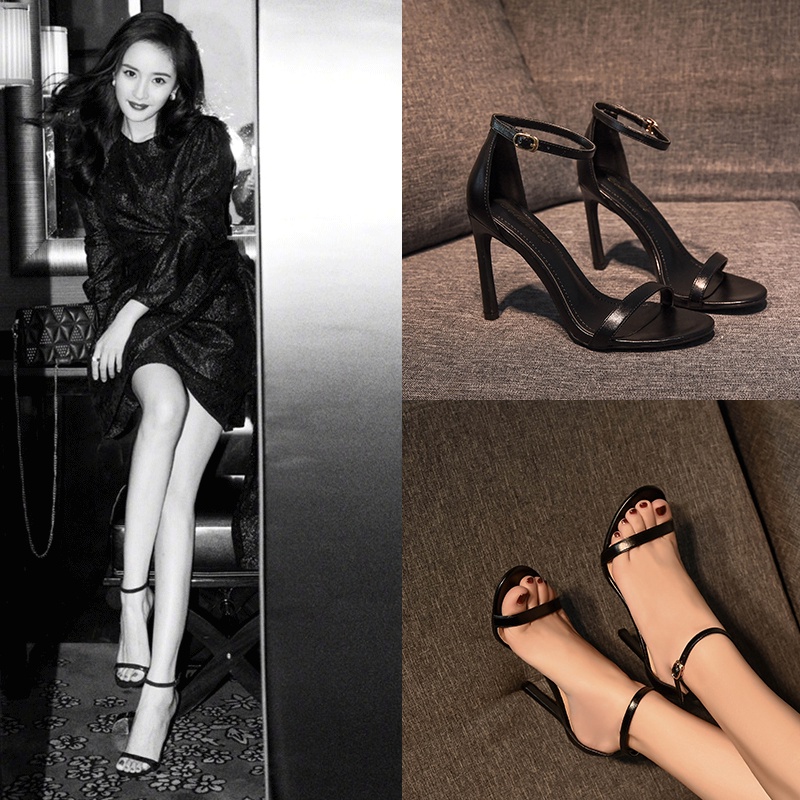FREE SHIP 50K * GIÀY SANDAL QUAI MẢNH CAO GÓT 9P GÓT NHỌN DA LÌ SIU XỊN