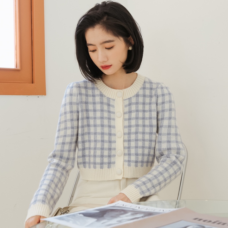 Áo khoác cardigan dệt kim tay dài cổ tròn họa tiết kẻ sọc thời trang cho nữ 46933