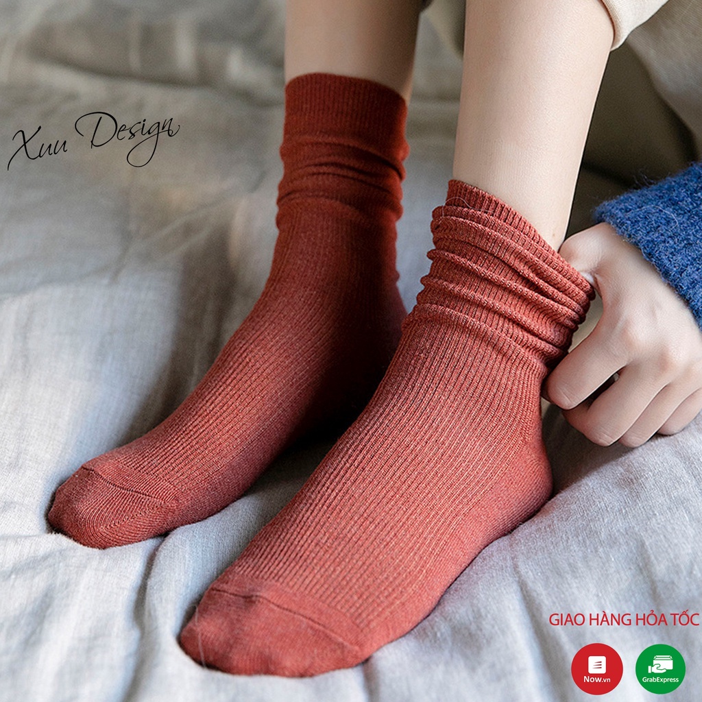 Tất cao cổ nữ Xuu Design phong cách vintage chất liệu cotton co dãn T05