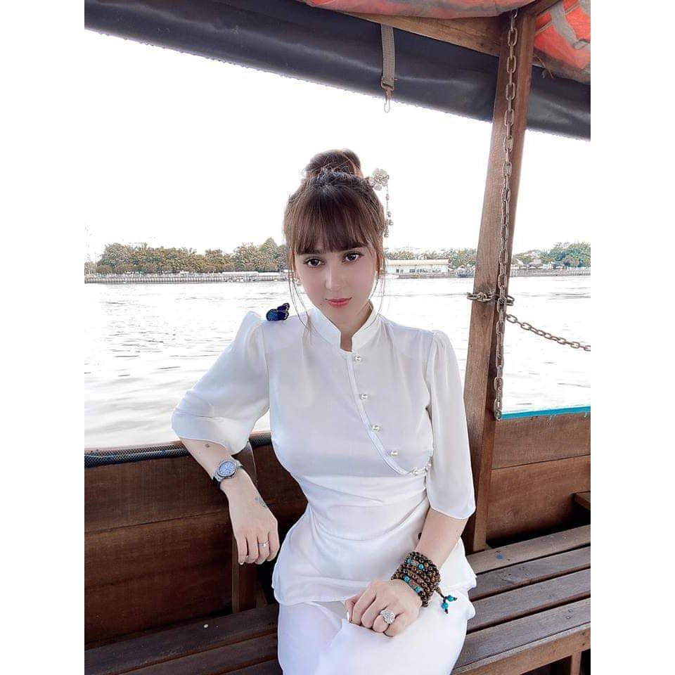 Đồ Lam Đi Chùa Cao Cấp SJ 16 kết cườm thêu bướm cực đẹp (CHẤT VẢI PHI LỤA)