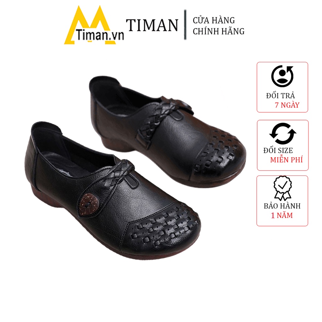 Giày lười nữ chất liệu da vải slip on kiểu mọi đế cao màu trắng độn đế bảo hành 1 năm KM11 TIMAN