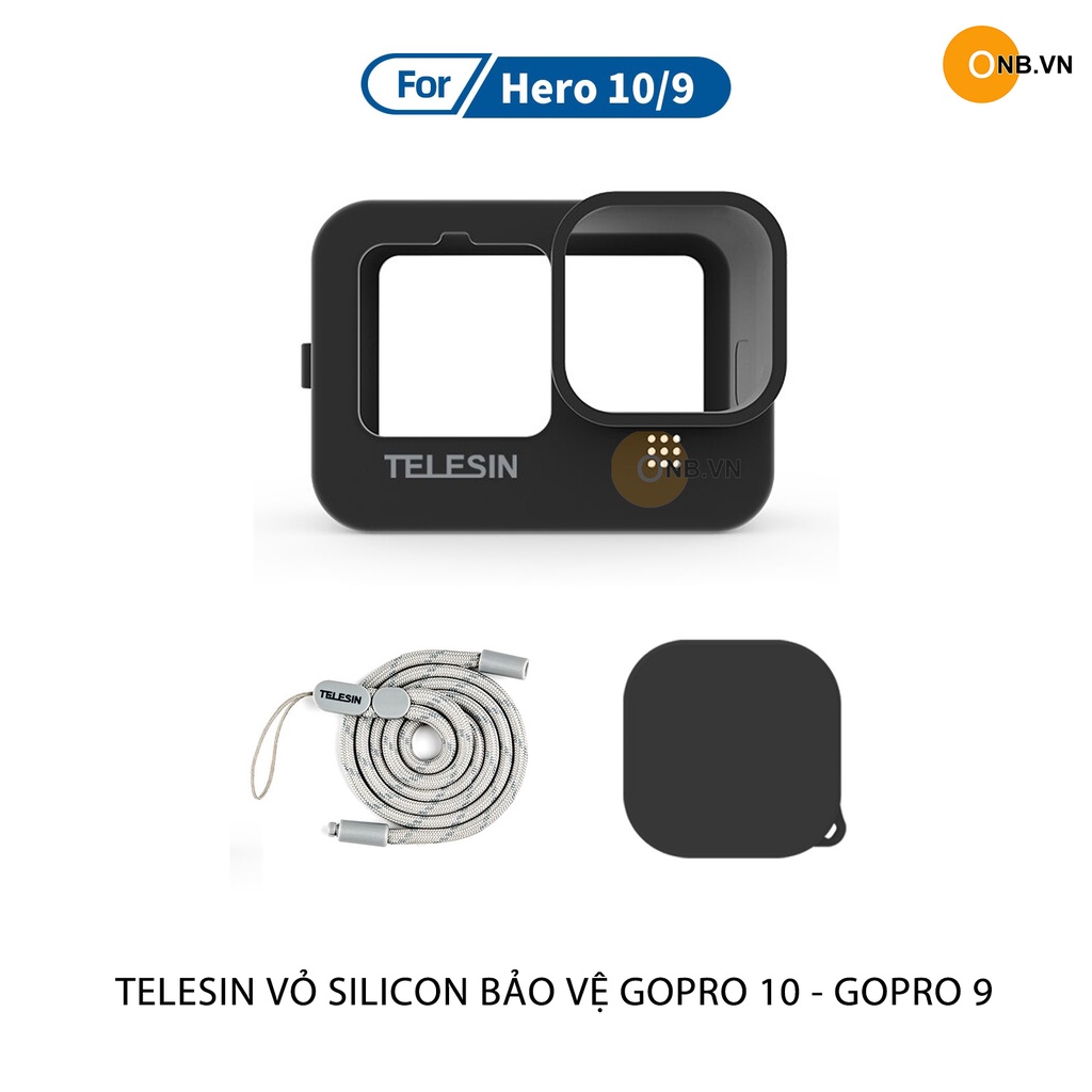 Gopro 10 Telesin Bao Silicon bảo vệ máy có nắp che lens dây đeo