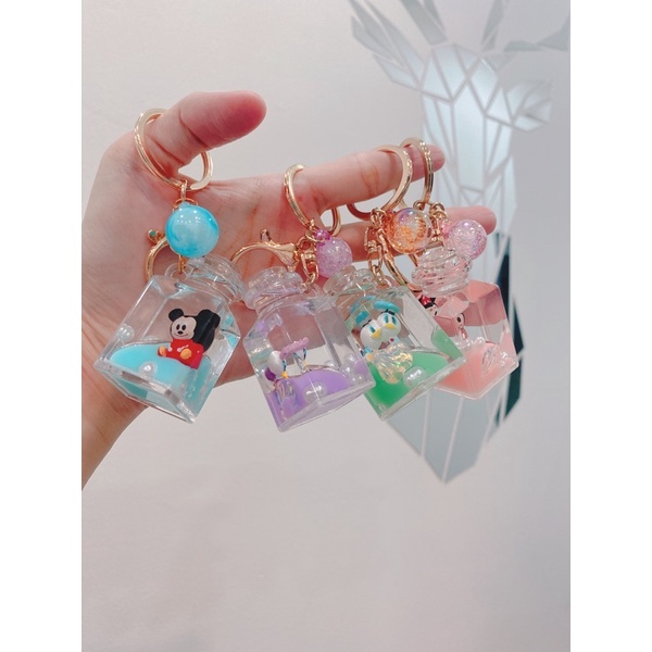 Móc khoá chất lỏng hộp sữa hình disney & fruit
