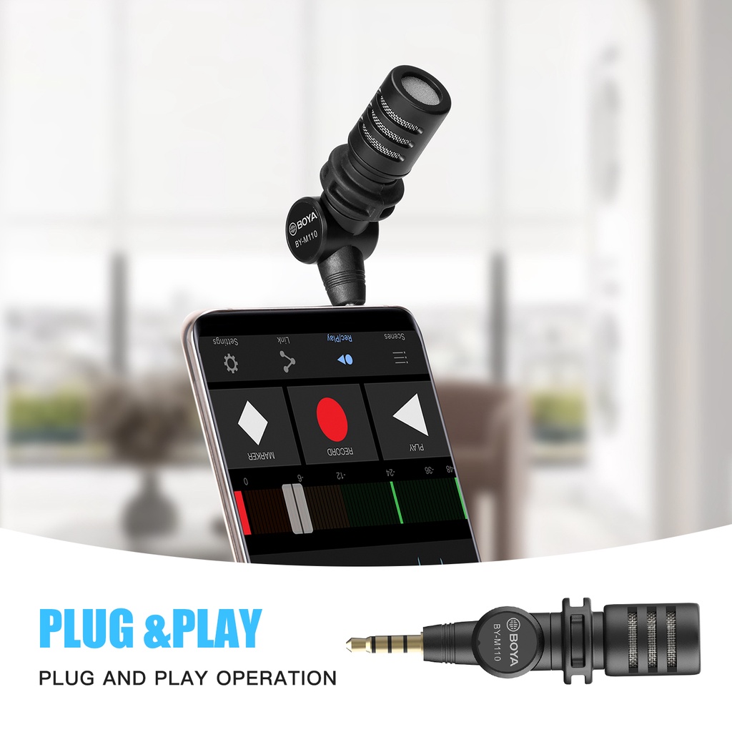 Micro BOYA BY-M110 đa hướng giắc cắm 3.5mm xoay 180 độ mini cho điện thoại thông minh/ máy tính bảng/ laptop