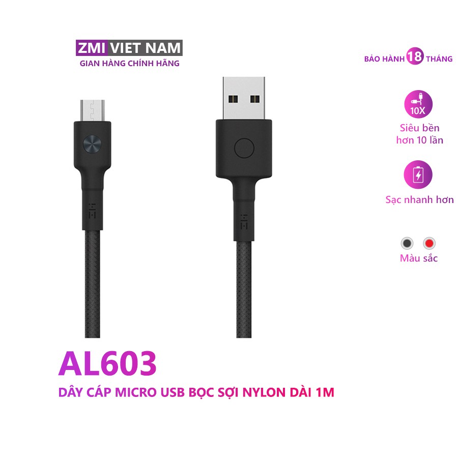 Dây Cáp Micro USB ZMI AL603 Bọc Vải Dù Siêu Bền Dài 1m | Bảo Hành 18 Tháng