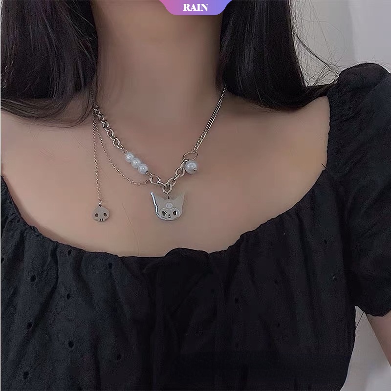 Vòng cổ Sợi Xích Nhiều Lớp Mặt Hình Kuromi Hoạt Hình Dễ Thương