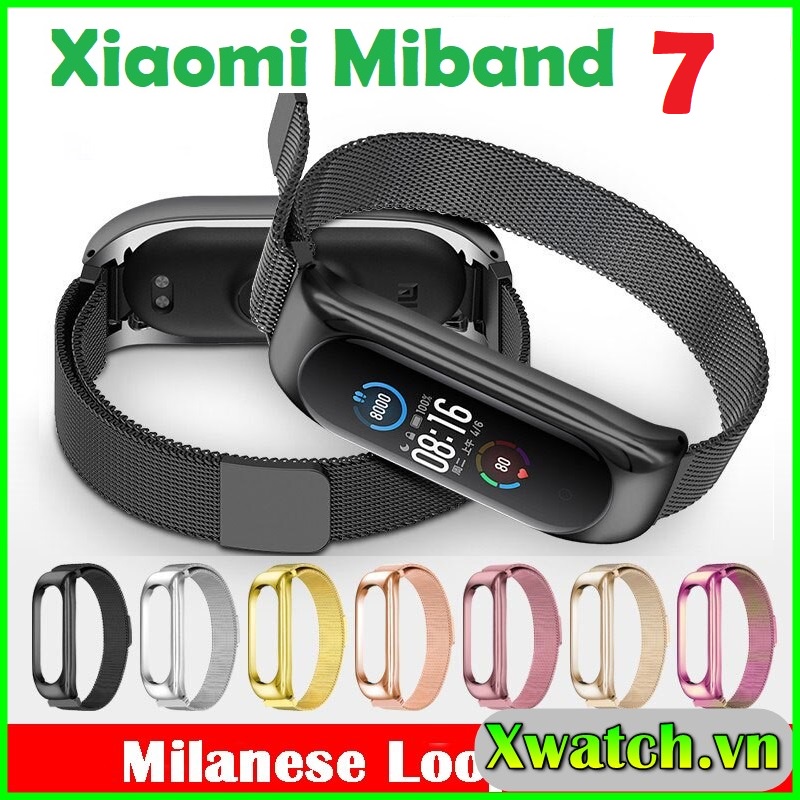 Dây đeo kim loại mắt lưới cho Xiaomi Miband 7 Mi Band 7 Mijosb Khóa nam châm
