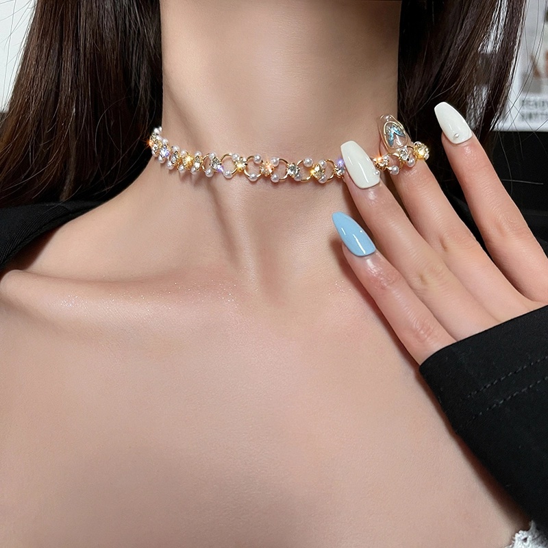 Vòng Cổ Choker Ngắn Đính Ngọc Trai Nhân Tạo Thời Trang Hàn Quốc Cho Nữ