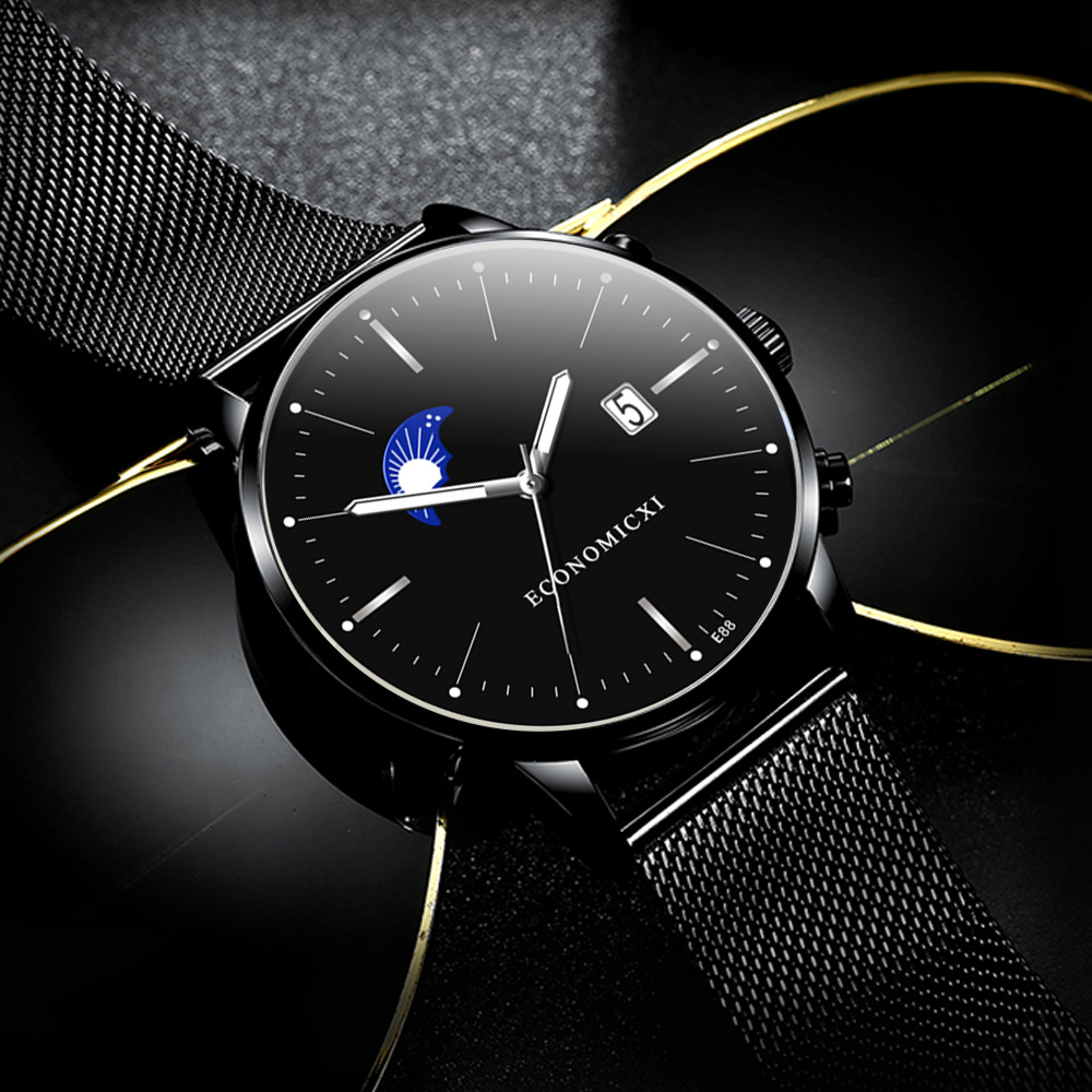 ZOLFA Minimalist Mens Casual Quartz Watch Black Mesh Strap Watch Stylish Business Mens Clock Casual Elegant Ultra Thin Analog Watch Đồng hồ nam