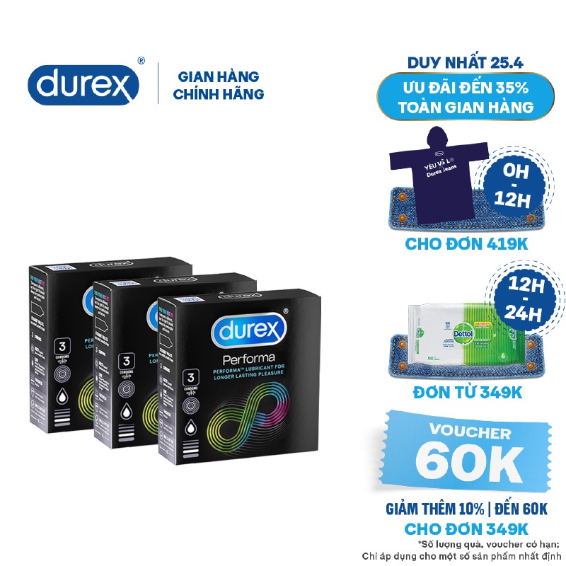 Bộ 3 hộp bao cao su Durex Performa 3 bao/hộp