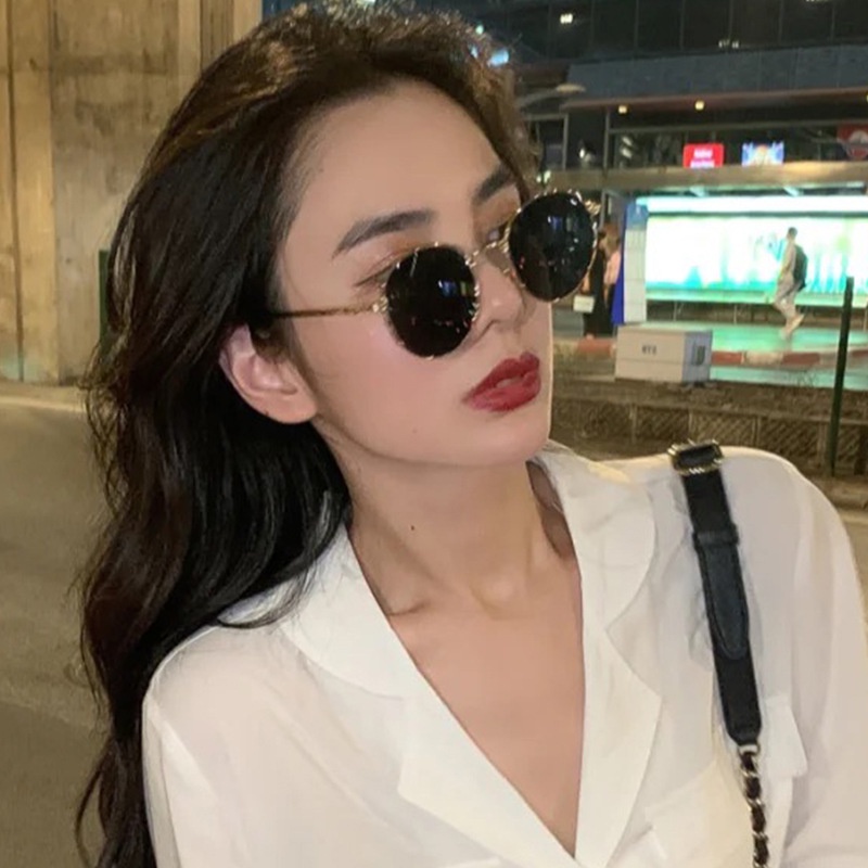 (YUZHU) Kính Mát Thời Trang Phương Tây Gọng Kim Loại Tròn Phong Cách Retro Chống Nắng