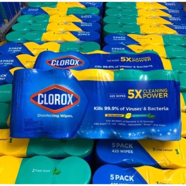 Lốc 5 hộp Khăn giấy ướt diệt khuẩn đa năng Clorox 85 miếng của Mỹ