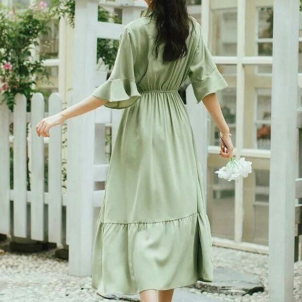 Đầm dáng chữ A tay ngắn buộc dây dễ thương dành cho phụ nữ | BigBuy360 - bigbuy360.vn