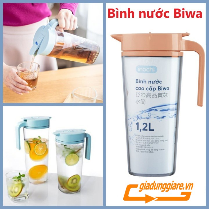 Bình nước Biwa 1200ml INOCHI sản xuất từ chất liệu nhựa AS nguyên sinh an toàn, bền và đặc biệt không gây độc hại