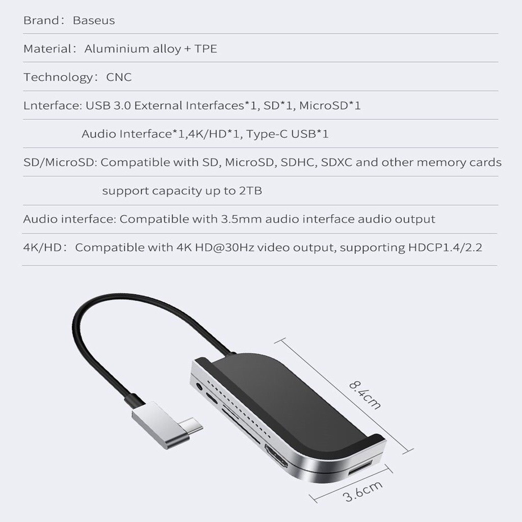 Bộ Chuyển Đổi HUB 6 in 1 Baseus Chính Hãng Dùng Chân Typc-c Cho Các Mackbook